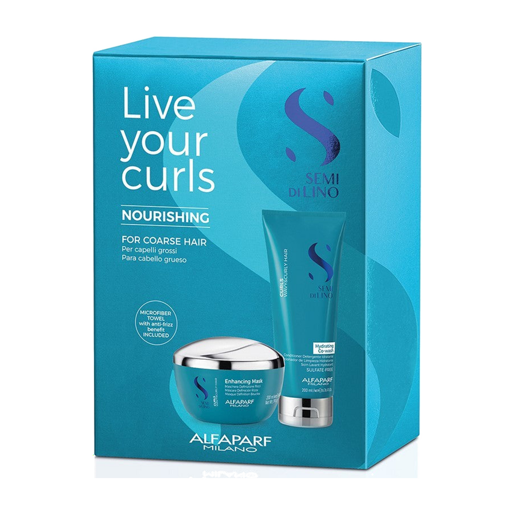 Alfaparf Milano Semi di Lino Curls Nourishing Pack (Hydrating Co-Wash 200 ml + Enhancing Mask 200 ml)